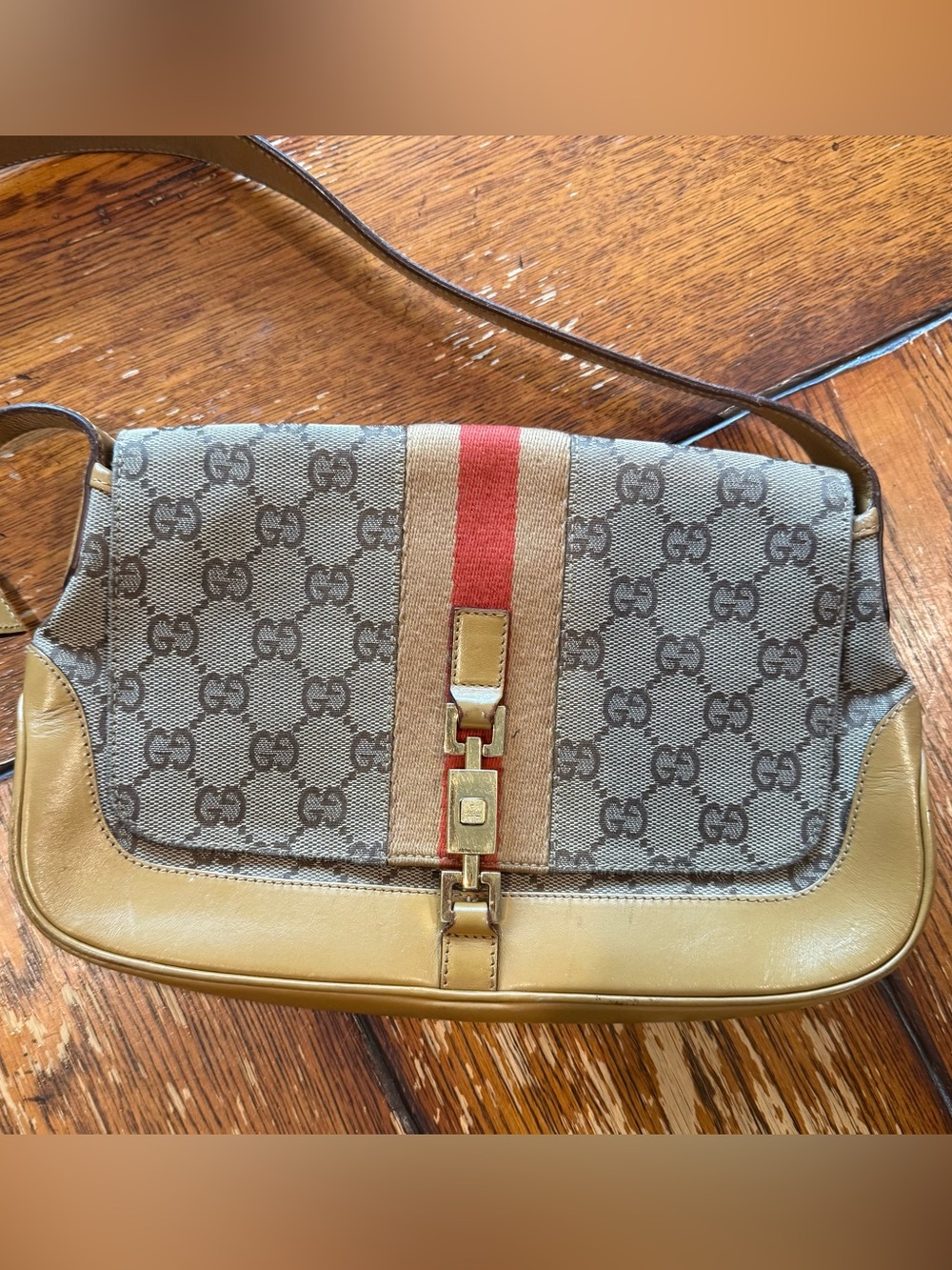 Vtg Gucci by Tom Ford Brown Monogram Jackie Bag